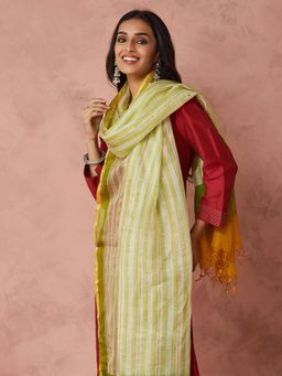 Fabindia - Green Silk Hand Block Printed Dupatta
