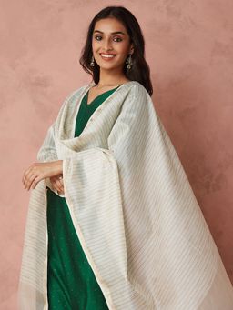 Fabindia - Natural Cotton Silk Blend Hand Block Striped Dupatta