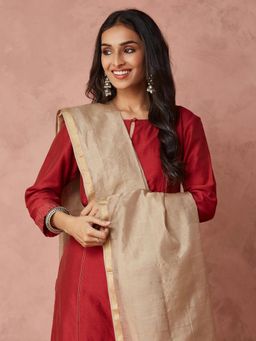 Fabindia - Beige Cotton Silk Blend Maheshwari Dupatta