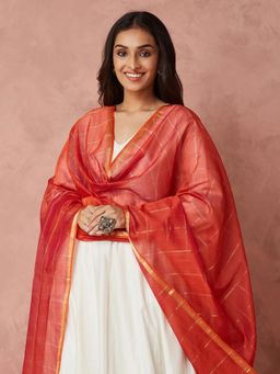 Fabindia - Pink Cotton Silk Blend Maheshwari Dupatta