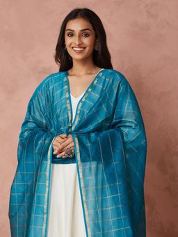 Fabindia - Turquoise Cotton Silk Blend Maheshwari Dupatta