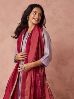 Fabindia - Wine Cotton Silk Blend Maheshwari Dupatta