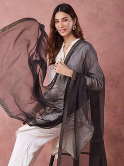Fabindia - Black Cotton Silk Woven Dupatta