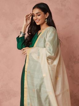 Fabindia - Beige Cotton Silk Blend Chanderi Woven Dupatta