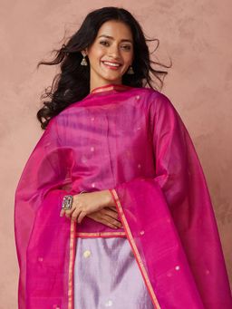 Fabindia - Pink Cotton Silk Blend Chanderi Woven Dupatta