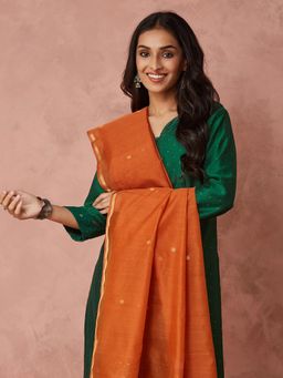 Fabindia - Orange Cotton Silk Blend Chanderi Woven Dupatta