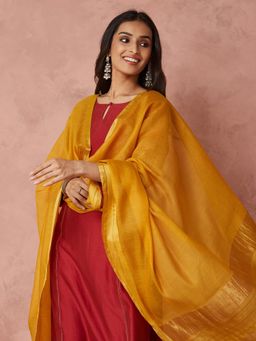 Fabindia - Mustard Cotton Silk Blend Woven Dupatta
