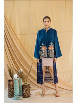 NEIZA - Sky Blue with Peach and Blue Embroidery Cape