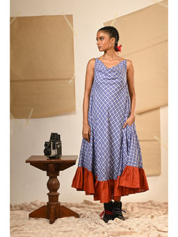 PRATHAA - Blue Spaghetti Cowl Dress