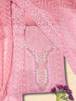 Chhabra 555 - Chikankari Schiffli Dress Material with Mirror, Embroidery