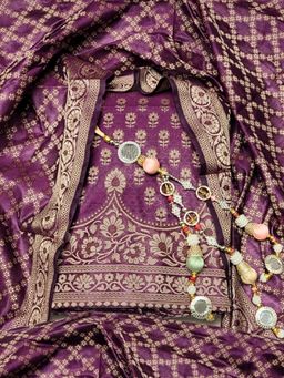 Chhabra 555 - Banarasi Dress Material with Jhallar Dupatta