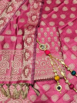 Chhabra 555 - Banarasi Dress Material with Jhallar Dupatta