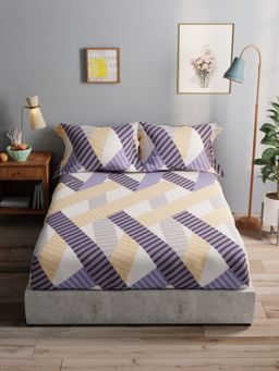 BIANCA - 100% Pure Cotton Double Bedsheet With 2 Pillow Covers -3pc-set Geometric-Blue-Multi