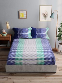 BIANCA - 100% Pure Cotton Double Bedsheet With 2 Pillow Covers -3pc-set Geometric-Blue-Multi