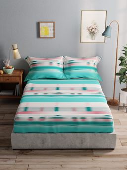 BIANCA - 100% Pure Cotton Double Bedsheet With 2 Pillow Covers -3pc-set Abstract-Seagreen