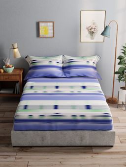 BIANCA - 100% Pure Cotton Double Bedsheet With 2 Pillow Covers -3pc-set Abstract-Blue