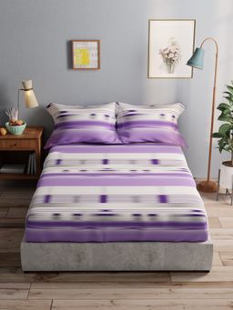 BIANCA - 100% Pure Cotton Double Bedsheet With 2 Pillow Covers -3pc-set Abstract-Purple