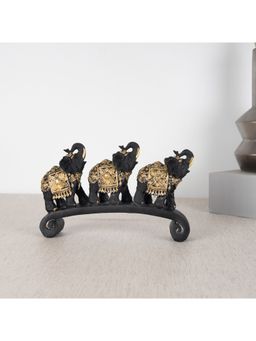 HomeTown - Miraya Three Elephant, Polyresin Hand Finished Figurine Gold & Black