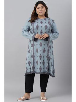 W - Blue Geometric Winter Kurta