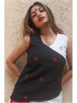 PRATHAA - Black And White Overlap Jamdani Top