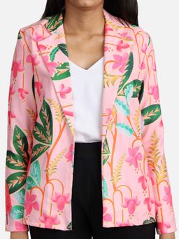 NEOFAA - Vintage Pink Floral Blazer for Women