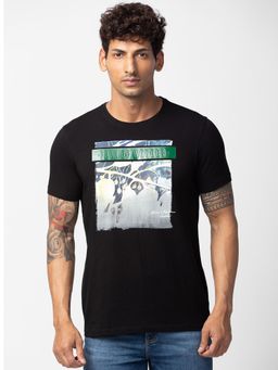 Spykar - Black Round Neck Half Sleeves Blended T-Shirt For Men
