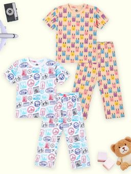 The Mom Store - Unisex Multi-Color 2 T-shirts with 2 Pyjamas