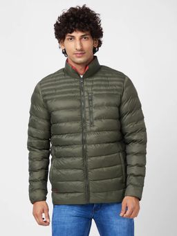 Spykar - MEN'S PACKABLE PUFFER JACKET WITH BRANDED PRINT ON NECK