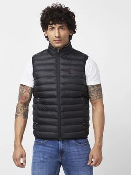 Spykar - MEN'S SLEEVELESS JACKET WITH CONTRAST NECK TIPPING & BRANDED RIB