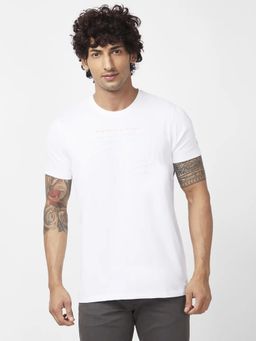 Spykar - Men White Blended Slim Fit Half Sleeve Round Neck Plain T-shirt