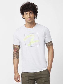 Spykar - Men Ash Melange Blended Slim Fit Half Sleeve Round Neck Printed T-shirt