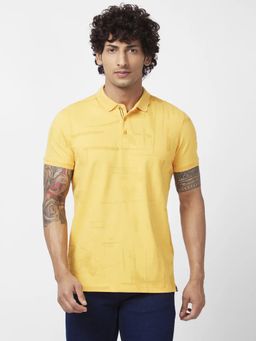Spykar - Men Amber Yellow Blended Slim Fit Half Sleeve Collar Neck Plain Polo T-shirt