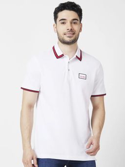 Spykar - Men White Cotton Slim Fit Half Sleeve Collar Neck Plain Polo T-shirt