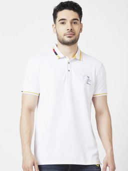 Spykar - Men White Blended Slim Fit Half Sleeve Collar Neck Plain Polo T-shirt
