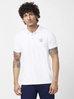 Spykar - Men White Blended Slim Fit Half Sleeve Collar Neck Plain Polo T-shirt