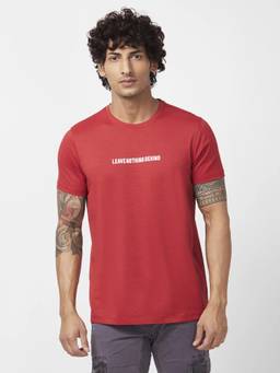 Spykar - Men Red Blended Slim Fit Half Sleeve Round Neck Printed T-shirt