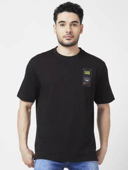 Spykar - Men Black Cotton Comfort Fit Half Sleeve Round Neck Printed T-shirt