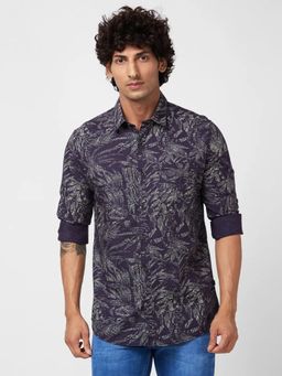 Spykar - Men Navy Blue Slob Regular Slim Fit Full Sleeve Casual Printed Shirt