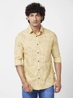 Spykar - Men Sand Beige Slob Regular Slim Fit Full Sleeve Casual Printed Shirt