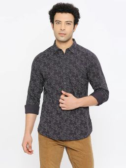 Spykar - Men Navy Blue Slob Slim Fit Full Sleeve Causal Printed Shirt