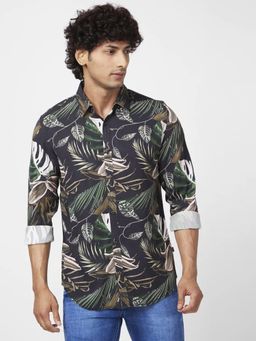 Spykar - Men Rifle Green Viscose Regular Slim Fit Full Sleeve Causal Printed Shirt