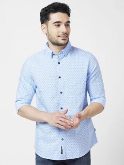 Spykar - Men Sky Blue Cotton Regular Slim Fit Full Sleeve Printed Shirt
