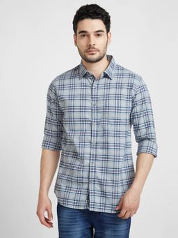 Spykar - Men Grey Cotton Regular Slim Fit Full Sleeve Checks Shirt