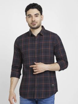 Spykar - Men Charcoal Grey Cotton Regular Slim Fit Full Sleeve Checks Shirt