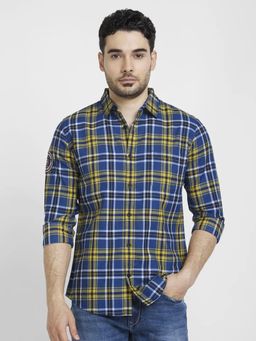 Spykar - Men Amber Yellow Cotton Regular Slim Fit Full Sleeve Checks Shirt