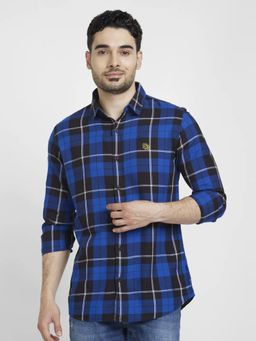 Spykar - Men Nautical Blue Cotton Regular Slim Fit Full Sleeve Checks Shirt