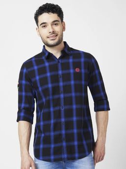 Spykar - Men Nautical Blue Cotton Regular Slim Fit Full Sleeve Checks Shirt