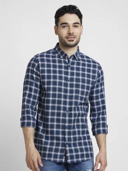 Spykar - Men Blue Cotton Regular Slim Fit Full Sleeve Checks Shirt
