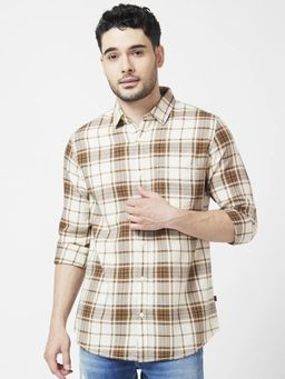 Spykar - Men Moss Green Cotton Regular Slim Fit Full Sleeve Checks Shirt