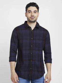 Spykar - Men Blue Cotton Regular Slim Fit Full Sleeve Checks Shirt